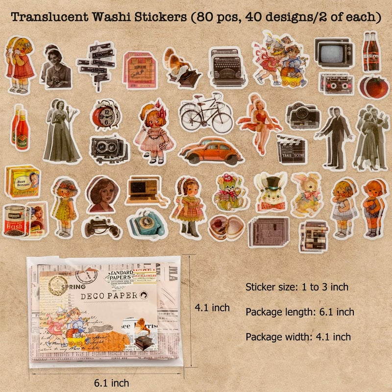 Knaid Vintage Scrapbook Supplies Pack (200 Pieces) for Junk Journal Bullet Journals Planners Aesthetic Paper Stickers Craft Kits Cottagecore Collage Album (Retro) - Image 4