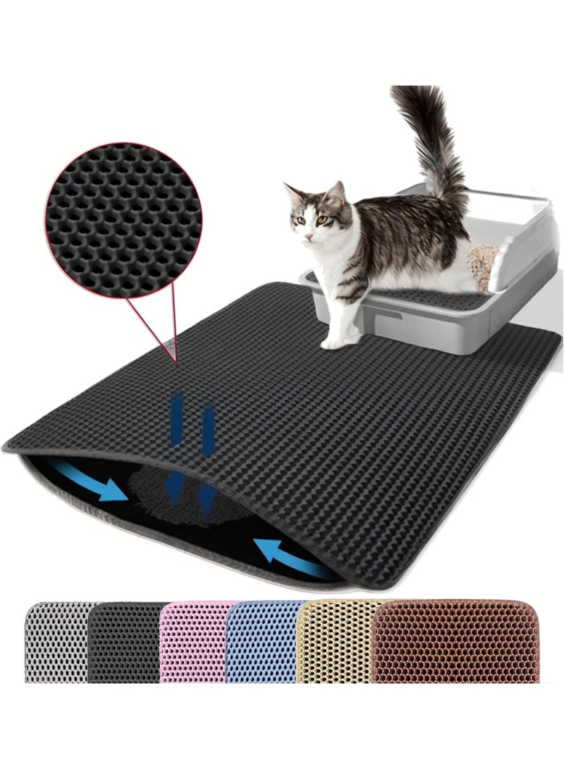 بساط فضلات القطط كبير مزدوج الطبقات | تصميم خلية النحل لالتقاط الرمل | مضاد للانزلاق ومقاوم للماء | يمنع تسرب البول ويحافظ على نظافة الأرض - Image 1
