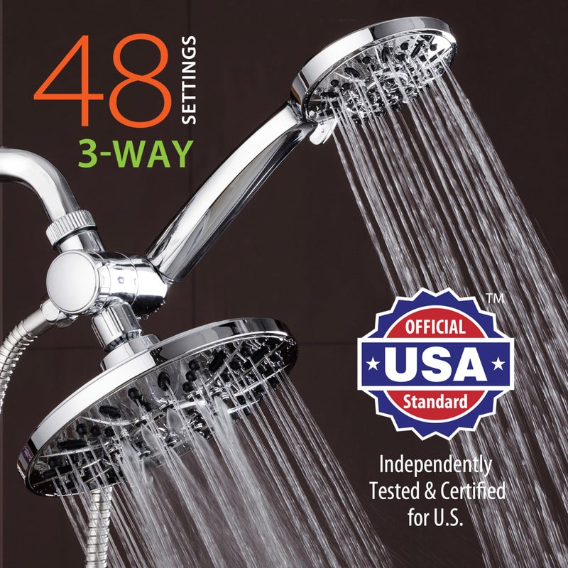 AquaDance 7" Premium High Pressure 3-Way Rainfall Combo for The Best of Both Worlds - Enjoy Luxurious Rain Showerhead and 6-Setting Hand Held Shower Separately or Together - Chrome Finish - 3328 - Image 2
