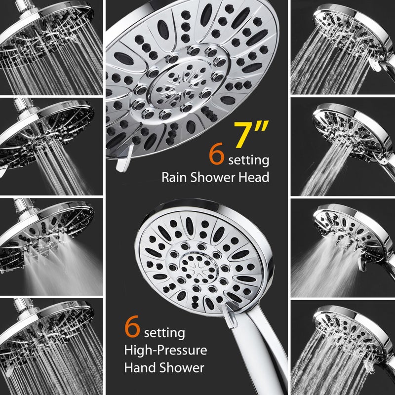 AquaDance 7" Premium High Pressure 3-Way Rainfall Combo for The Best of Both Worlds - Enjoy Luxurious Rain Showerhead and 6-Setting Hand Held Shower Separately or Together - Chrome Finish - 3328 - Image 3