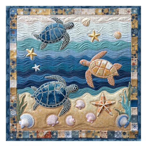 PPuzzling Sea Turtle Puzzles for Adults 1000 Pieces Ocean Beach Jigsaw Puzzle with Starfish Shells and Waves Colorful Coastal Marine Art Puzzle Hard Challenging Puzzles for Adults - Image 5