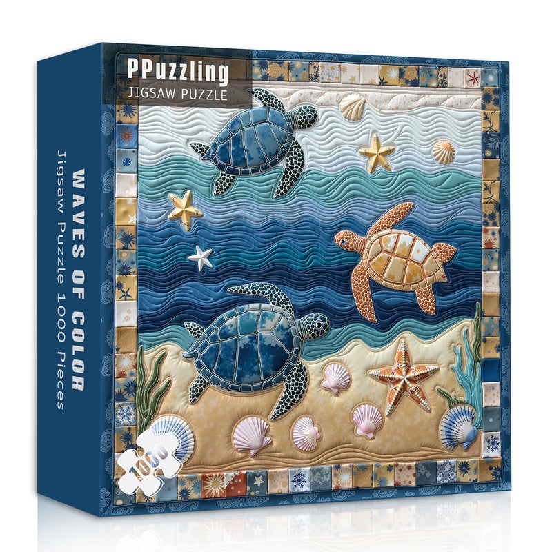 PPuzzling Sea Turtle Puzzles for Adults 1000 Pieces Ocean Beach Jigsaw Puzzle with Starfish Shells and Waves Colorful Coastal Marine Art Puzzle Hard Challenging Puzzles for Adults - Image 3
