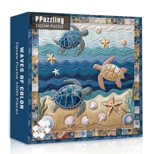 PPuzzling Sea Turtle Puzzles for Adults 1000 Pieces Ocean Beach Jigsaw Puzzle with Starfish Shells and Waves Colorful Coastal Marine Art Puzzle Hard Challenging Puzzles for Adults - Image 1