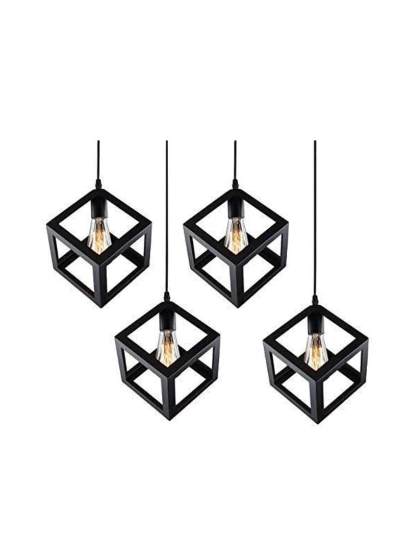SL Light Vintage Metal Cube Shaped Cube Hanging Pendant Ceiling Light (Black) - Set of 4  - Image 1