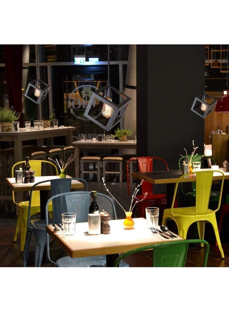 SL Light Vintage Metal Cube Shaped Cube Hanging Pendant Ceiling Light (Black) - Set of 4  - Image 3