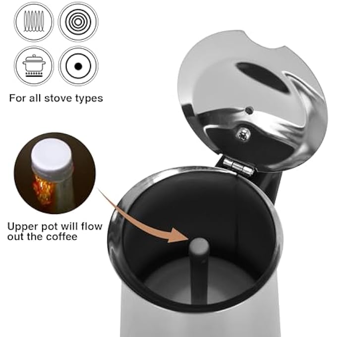 فيسمان ماكينة صنع قهوة موكا بوت سعة 450 مل، ماكينة صنع إسبرسو، مناسبة لموقد طهي 9 أكواب، مصنوعة من الفولاذ المقاوم للصدأ، ماكينة صنع إسبرسو، قاعدة حثية، متوافقة مع جميع مواقد الطهي - Image 2