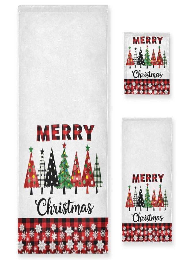 Dussdil Christmas Tree Snowflakes Bathroom Towels Set of 3 Pcs Xmas Bath Hand Fingertip Towels Washcloth for Home Bathroom Hotel Gym Swim Soft Thin Durable Highly Absorbent Multipurpose Towel Decor - Image 1