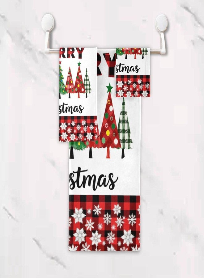 Dussdil Christmas Tree Snowflakes Bathroom Towels Set of 3 Pcs Xmas Bath Hand Fingertip Towels Washcloth for Home Bathroom Hotel Gym Swim Soft Thin Durable Highly Absorbent Multipurpose Towel Decor - Image 4