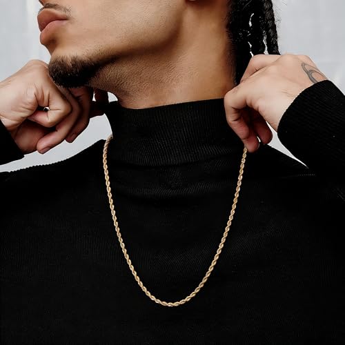 Monily Men's 24K Gold Plated Rope Chain Necklace, Stainless Steel Twisted Chain for Men and Women, 4MM 26 Inches - Image 2