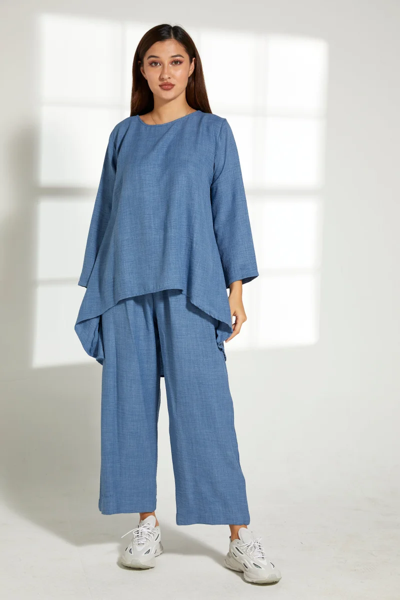 Moistreet Asymmetric Boat Neck Top & Pants Set