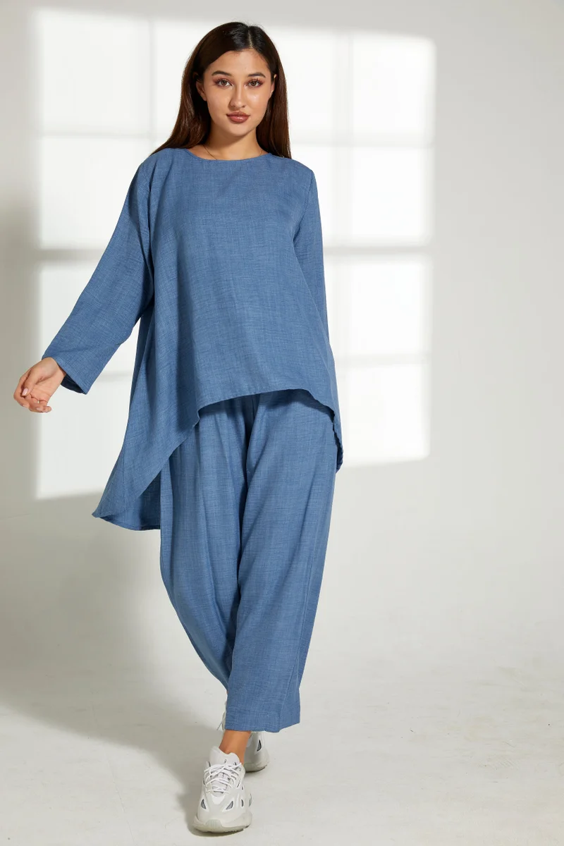 Moistreet Asymmetric Boat Neck Top & Pants Set