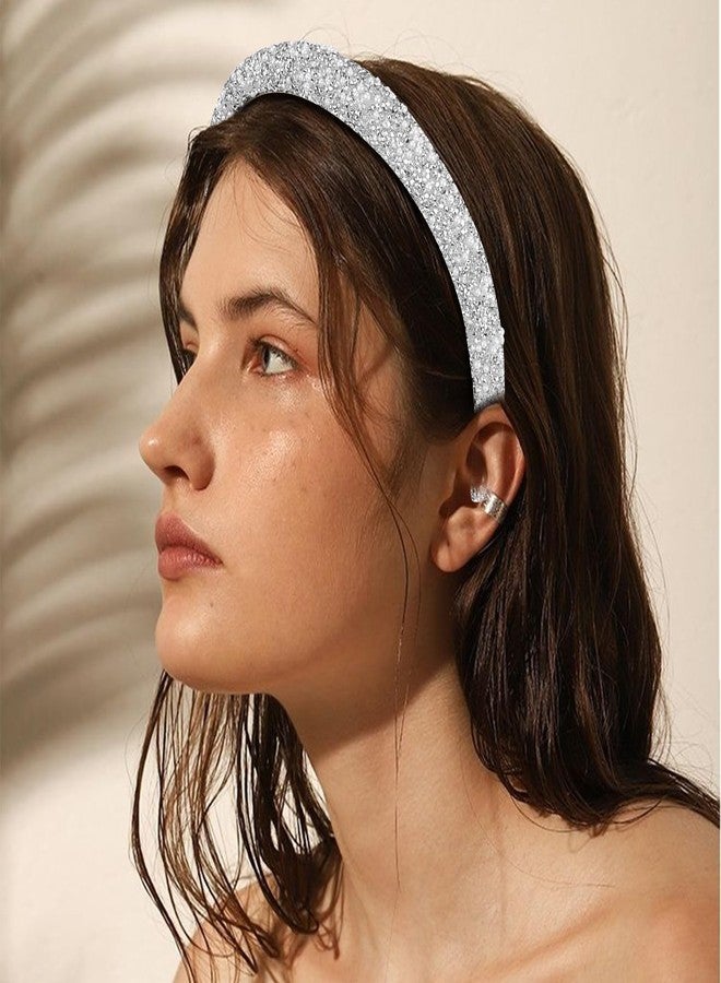 Vovii Rhinestone Padded Crystal Headband - Women's Glitter Bling Pearls Jeweled Hair Accessory For Prom (White) - Image 5