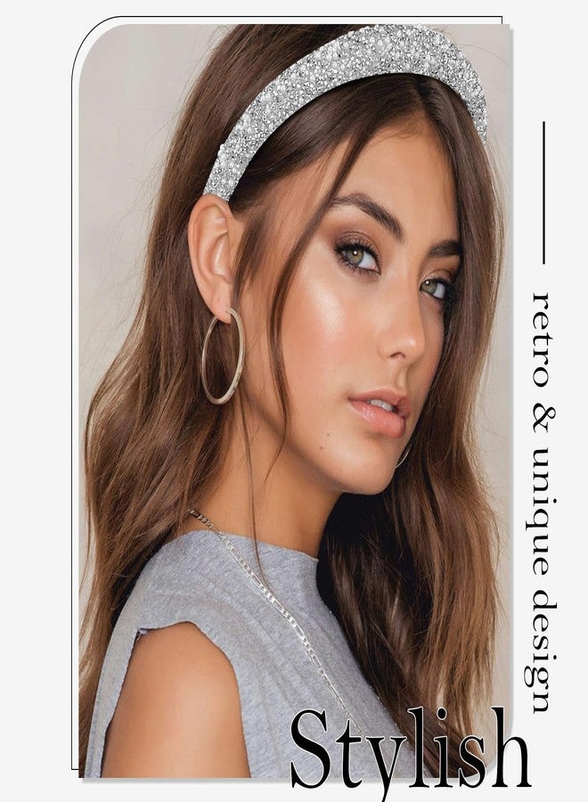 Vovii Rhinestone Padded Crystal Headband - Women's Glitter Bling Pearls Jeweled Hair Accessory For Prom (White) - Image 4