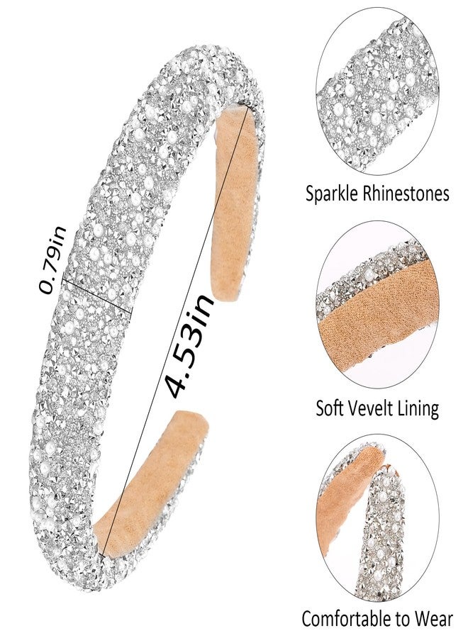Vovii Rhinestone Padded Crystal Headband - Women's Glitter Bling Pearls Jeweled Hair Accessory For Prom (White) - Image 3