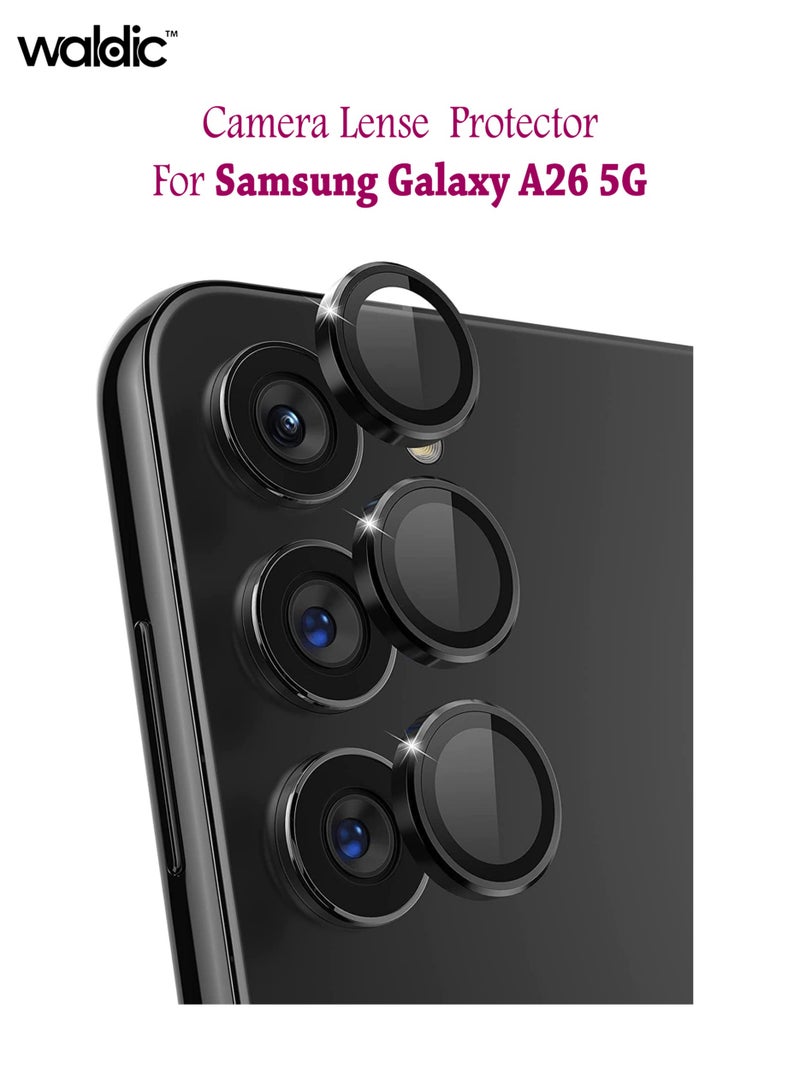 Waldic Samsung Galaxy A26 5G Camera Lens Protector, Scratch-Resistant HD Clarity Ultra-Thin 9H Tempered Glass with Aluminium Edging, Individual Metal Lens Cover - Black  - Image 1