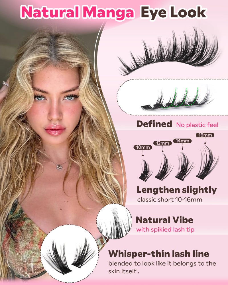 Goddvenus Manga Lash Clusters Kit Natural 300 Pcs Cluster Eyelash Extensions Kit Wispy Fairy Fluffy Eyelash Clusters Anime Cosplay Individual Lash Extensions Kit CC Curve 10-16mm - Image 4