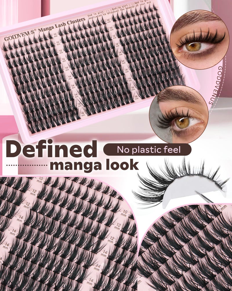 Goddvenus Manga Lash Clusters Kit Natural 300 Pcs Cluster Eyelash Extensions Kit Wispy Fairy Fluffy Eyelash Clusters Anime Cosplay Individual Lash Extensions Kit CC Curve 10-16mm - Image 5