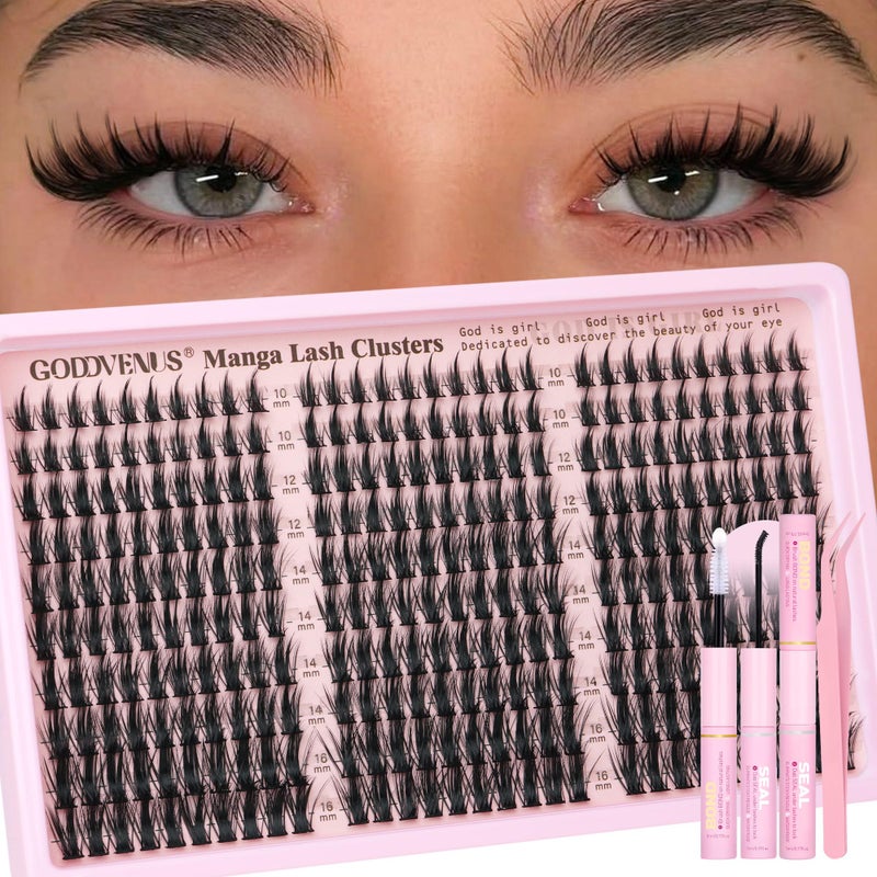 Goddvenus Manga Lash Clusters Kit Natural 300 Pcs Cluster Eyelash Extensions Kit Wispy Fairy Fluffy Eyelash Clusters Anime Cosplay Individual Lash Extensions Kit CC Curve 10-16mm - Image 1