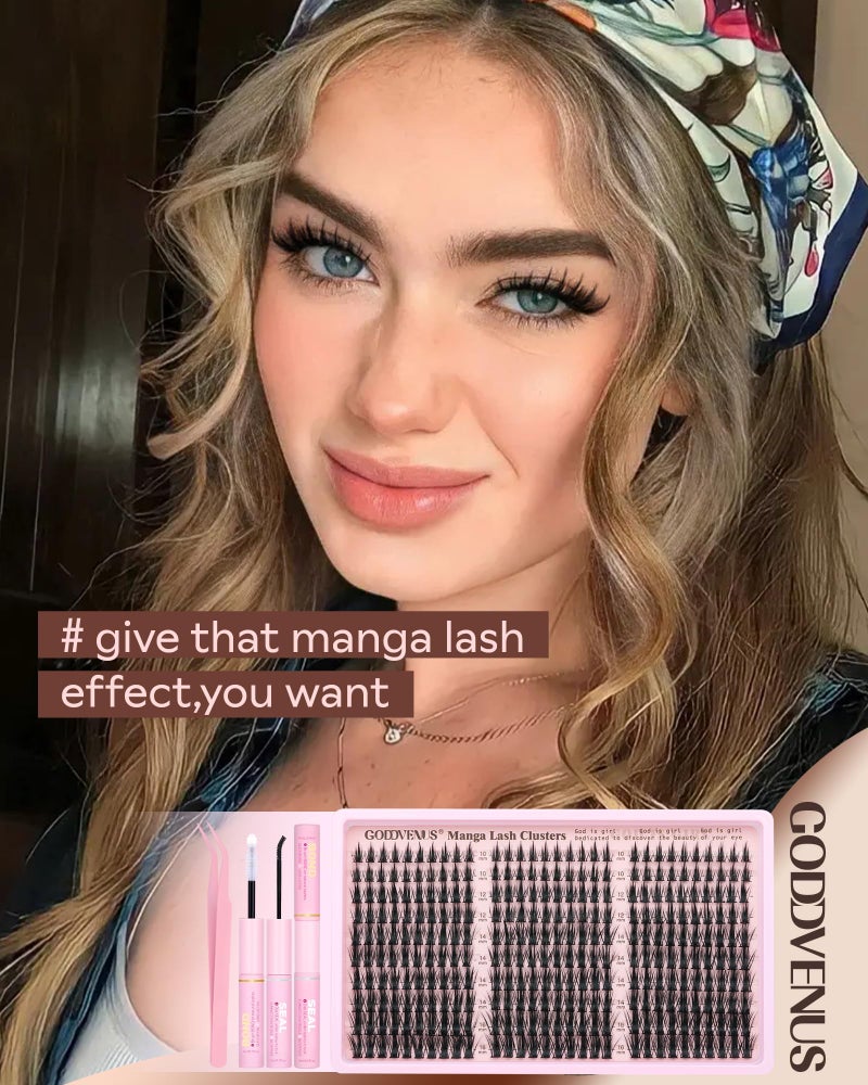 Goddvenus Manga Lash Clusters Kit Natural 300 Pcs Cluster Eyelash Extensions Kit Wispy Fairy Fluffy Eyelash Clusters Anime Cosplay Individual Lash Extensions Kit CC Curve 10-16mm - Image 3