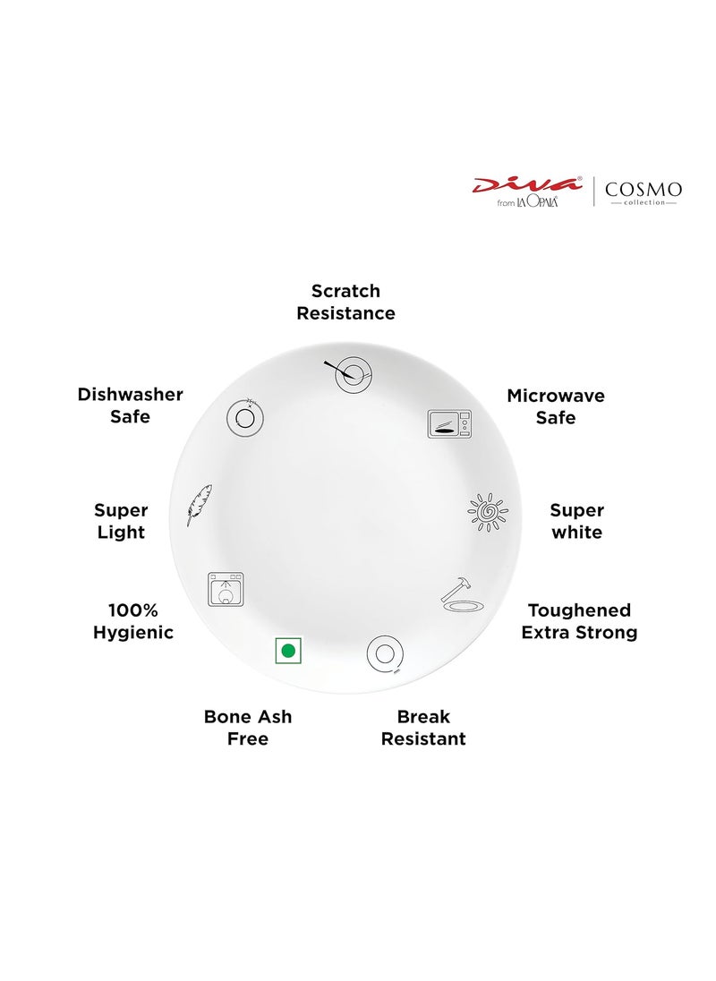 La Opala Diva by La Opala, Cosmo Collection, Opal Glass Full Plate Set 11" 6 pcs, Plainware, White  - Image 3