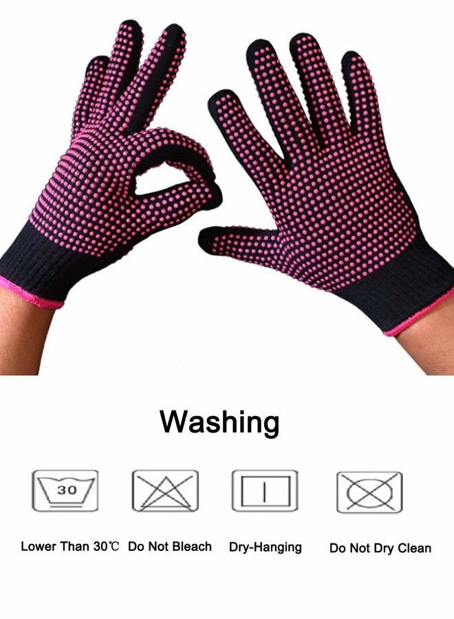AFT90 Heat Resistant Glove for Hair Styling, Curling Iron, Flat Iron and Curling Wand, Pink Edge, Silicone Bump, 1 Piece - Image 3
