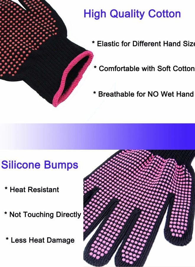 AFT90 Heat Resistant Glove for Hair Styling, Curling Iron, Flat Iron and Curling Wand, Pink Edge, Silicone Bump, 1 Piece - Image 2