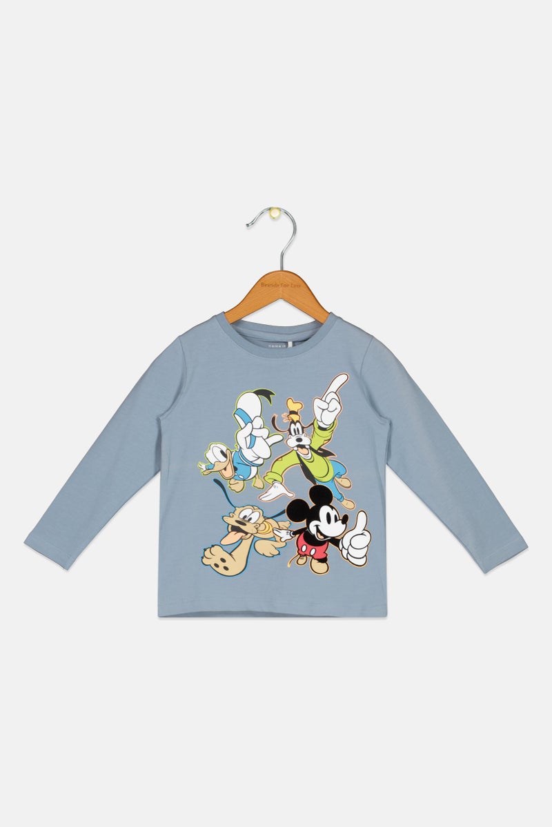 NAME IT تي شيرت طويل الأكمام بطباعة جرافيك للأولاد من نيم إت × ديزني، لون ساج بلو - Image 1