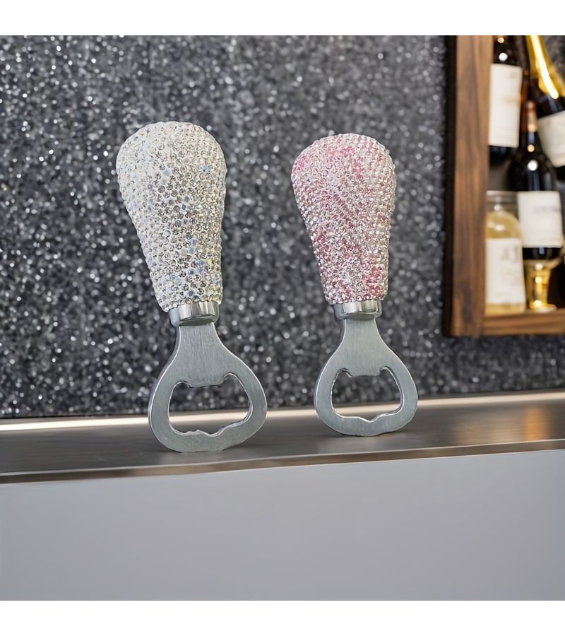 Pink Luxury Diamond Inlaid Stainless Steel Sparkling Wine Bottle Opener - Image 1