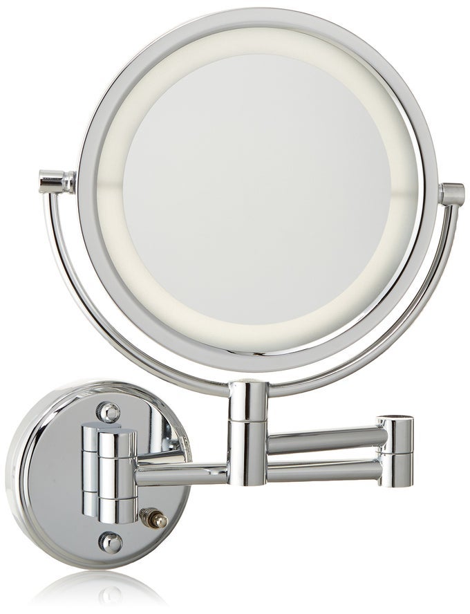 WALLMOUNTED MAKEUP MIRROR WITH LIGHTS DIRECTWIRED LIGHTED MAKEUP MIRROR WITH 8X MAGNIFICATION CHROME FINISH MODEL HL88CLD