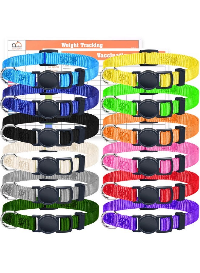 GAMUDA Puppy Collars - Super Soft Nylon Whelping Puppy ID - Adjustable Breakaway Litter Collars Pups - Assorted Colors Plain & Identification Collars with 2 Record Keeping Charts - Set of 12 (S) - Image 1