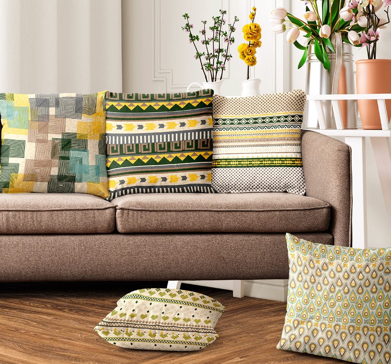 Ultimate Trends Polyester Digital Modern Printed Cushion Cover 24x24 Set of 5, Cream (UTCC-1038_ 24) - Image 1