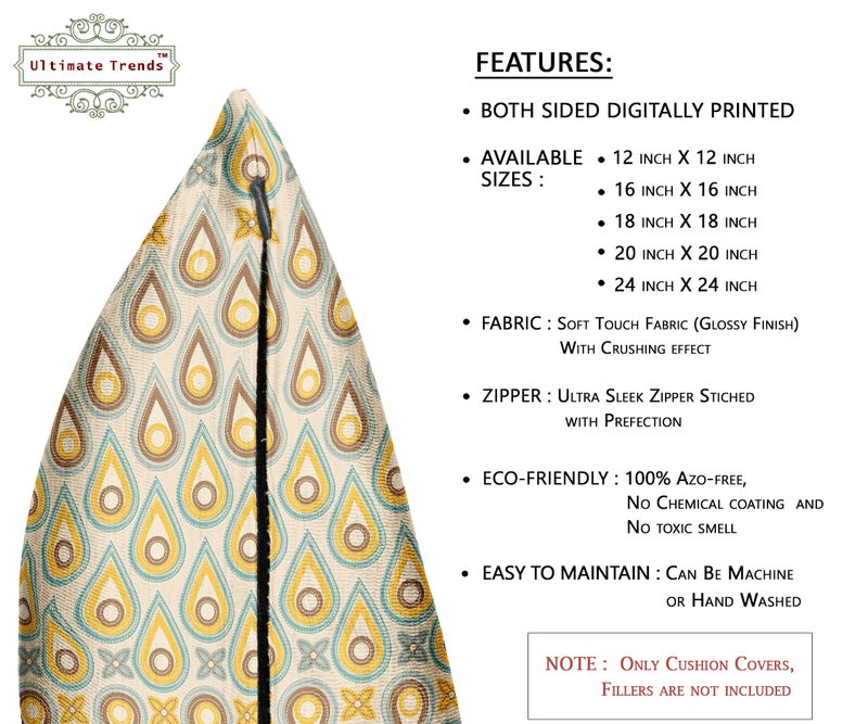 Ultimate Trends Polyester Digital Modern Printed Cushion Cover 24x24 Set of 5, Cream (UTCC-1038_ 24) - Image 3