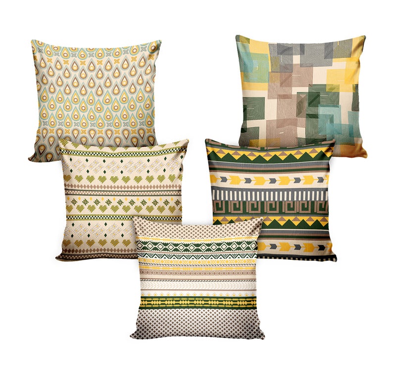 Ultimate Trends Polyester Digital Modern Printed Cushion Cover 24x24 Set of 5, Cream (UTCC-1038_ 24) - Image 2