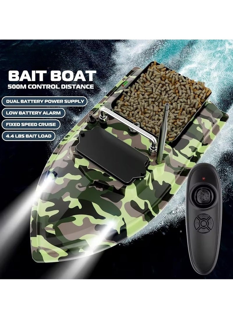 قارب طُعم يعمل بالتحكم عن بُعد، مدى التحكم ٥٠٠ متر، حمولة طُعم ٢ كغ، بطاريتان مزدوجة، إبحار بلمسة واحدة، مقاومة قوية للرياح، مزود بأضواء ليلية، مناسب لصيد البحيرات - Image 3