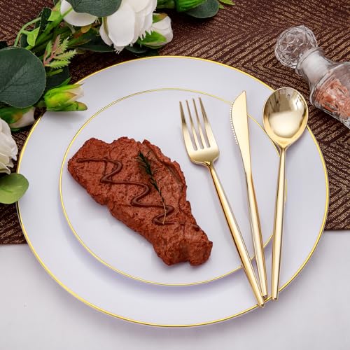 Rubtlamp 90Pcs Gold Plastic Silverware, Gold Disposable Thanksgiving Utensils, Plastic Cutlery Include 30 Plastic Knives, 60 Forks and Spoons, Fancy Plastic Silverware Heavy Duty for Thanksgiving - Image 4