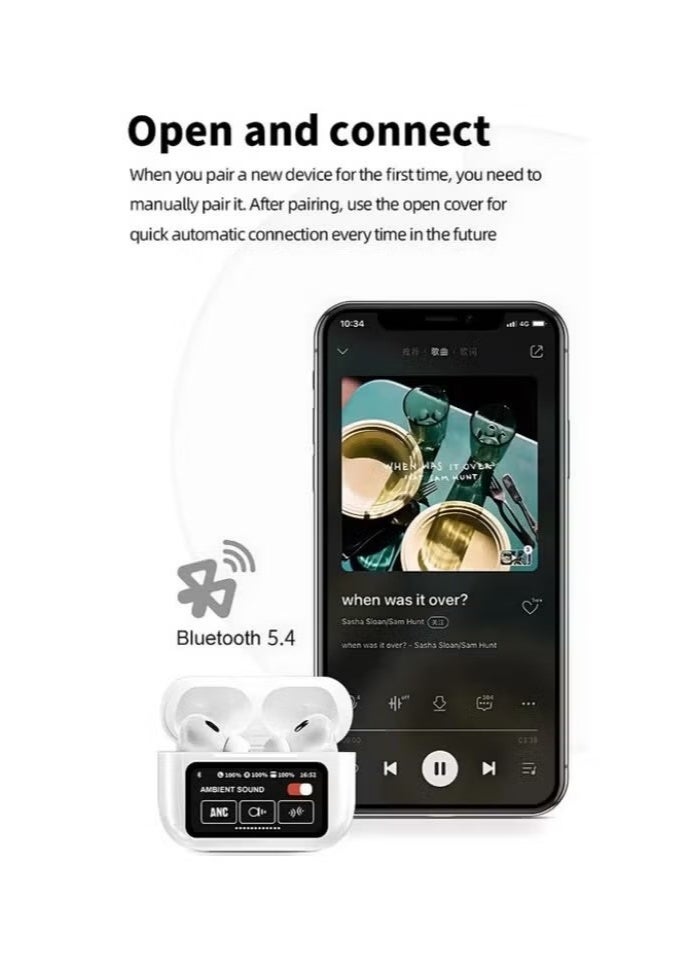 NH True wireless earbuds featuring a built-in LCD touchscreen, with support for ANC, ENC, music, and camera controls. - Image 3