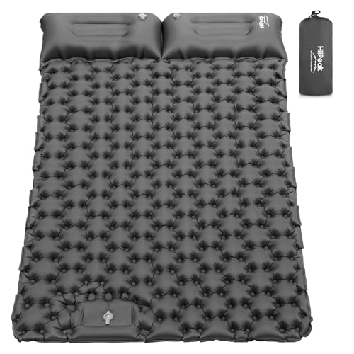 HiiPeak Double Sleeping Pad Self Inflating 3 ExtraThick for 2 Person with Pillow Builtin Foot Pump Inflatable Sleeping Mat for Backpacking Hiking Traveling Tent Portable Camping Mat Gray - Image 1