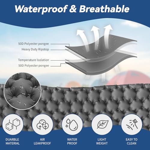HiiPeak Double Sleeping Pad Self Inflating 3 ExtraThick for 2 Person with Pillow Builtin Foot Pump Inflatable Sleeping Mat for Backpacking Hiking Traveling Tent Portable Camping Mat Gray - Image 3