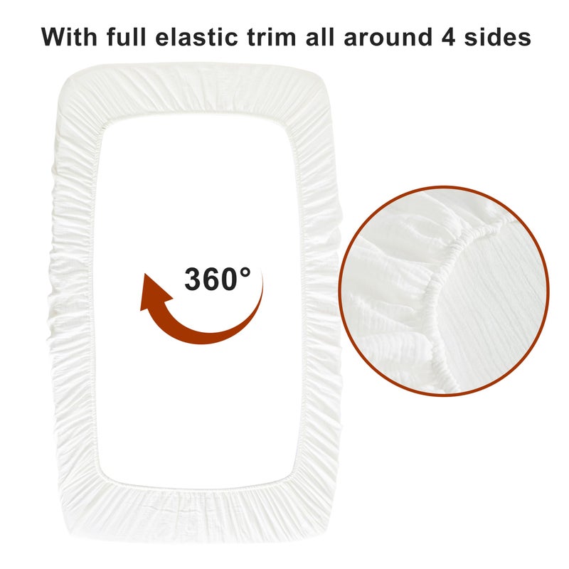 NTBAY 2 Pack Muslin Cotton Mini Crib Sheets, Soft and Breathable Double Layer 24x38 Baby Crib Sheets for Mini Crib and Toddler Mattresses, Boys, Girls, Unisex, White, 24x38 Inches - Image 4