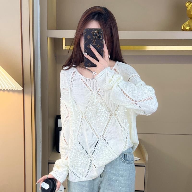 Women's Loose Knit Sweater with Sequins Diamond Pattern - Image 1