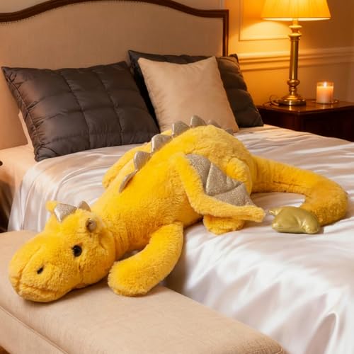 ARELUX Giant 50in 3Lb Big Yellow Dragon Large Stuffed Animals Cute Plush Toy Fuzzy Jumbo Dinosaur Pillow Plushies with Wings Cuddly Soft Pterosaur Plushie for Friends Family Member - Image 1