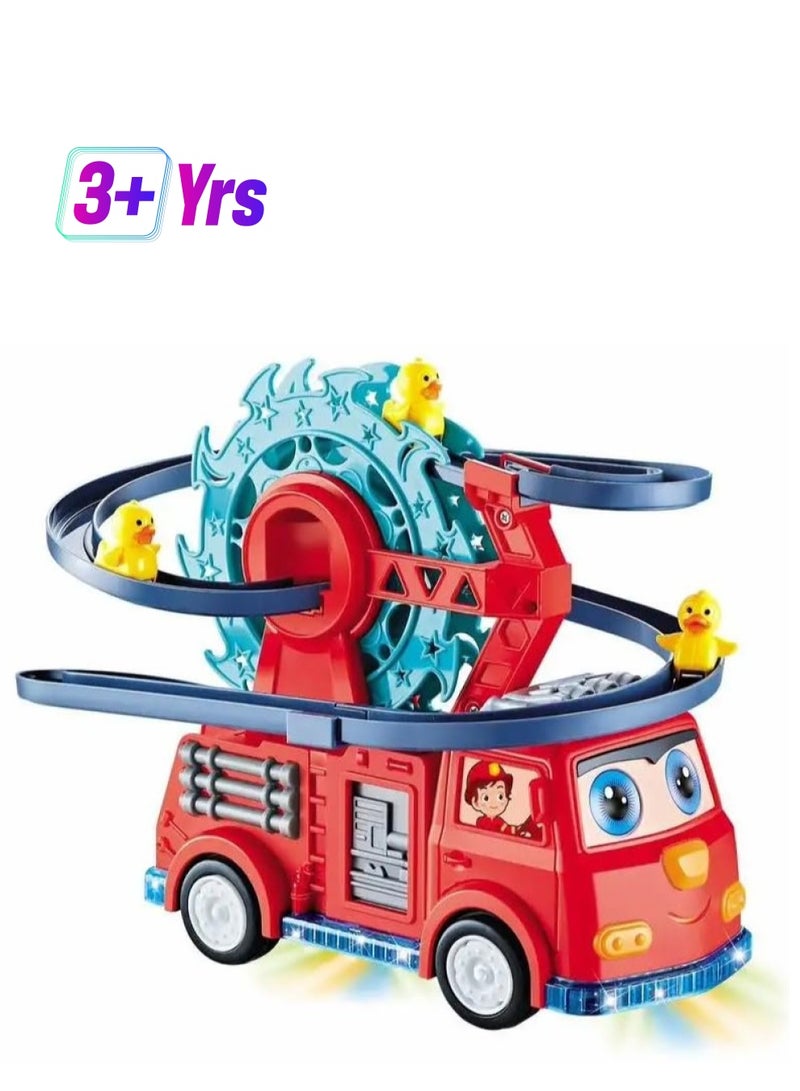 Kids Fire Rail Car Duck with Swivel Slide Toy with Music Lights Electric Car for Kids  - Image 1