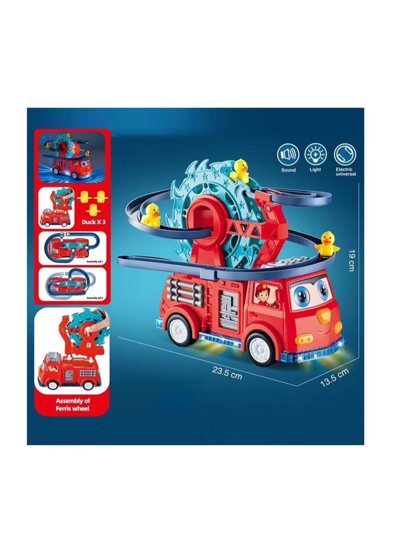 Kids Fire Rail Car Duck with Swivel Slide Toy with Music Lights Electric Car for Kids  - Image 4