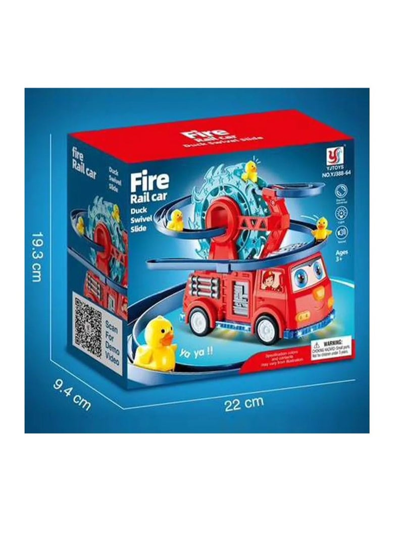 Kids Fire Rail Car Duck with Swivel Slide Toy with Music Lights Electric Car for Kids  - Image 5
