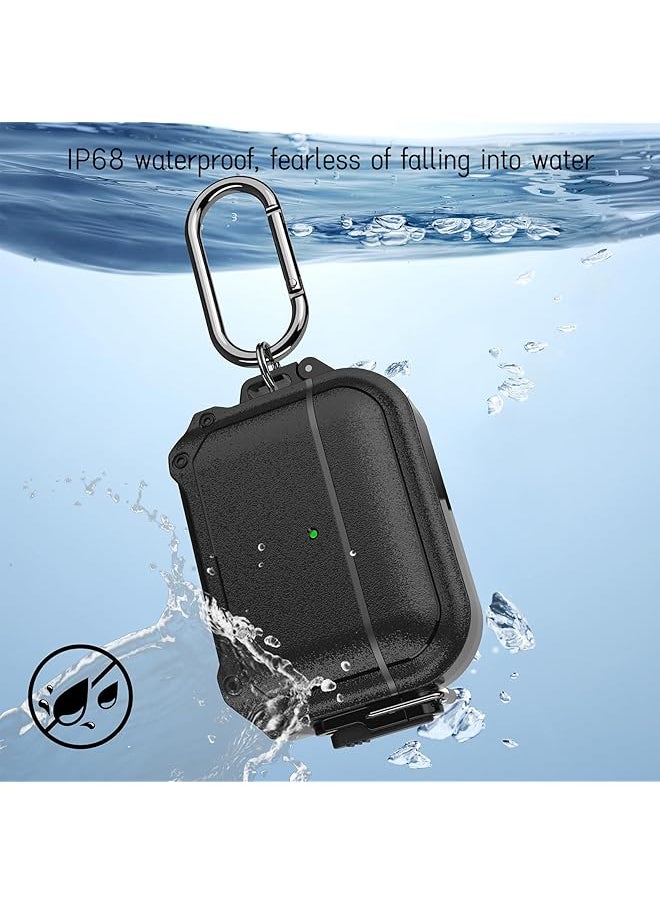 For Airpods 3Rd Generation Case Cover Ip68 Waterproof And Shockproof Hard Shell Protective Armor With Lock For Airpods 3（Black