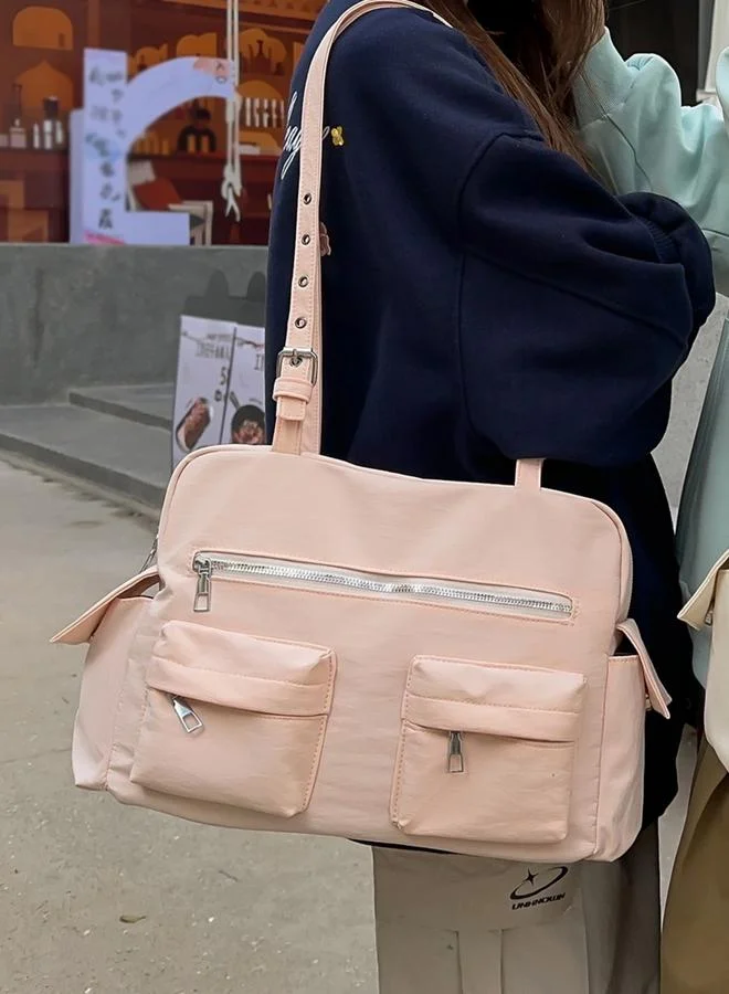 Take Two solid pocket detail zip closure Double Strap Shoulder Bag