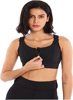 Women High Impact Sports Bra Zipper Front Closure Sports Bra Adjustable Straps Workout Bras Fitness Bra(Medium, Black)