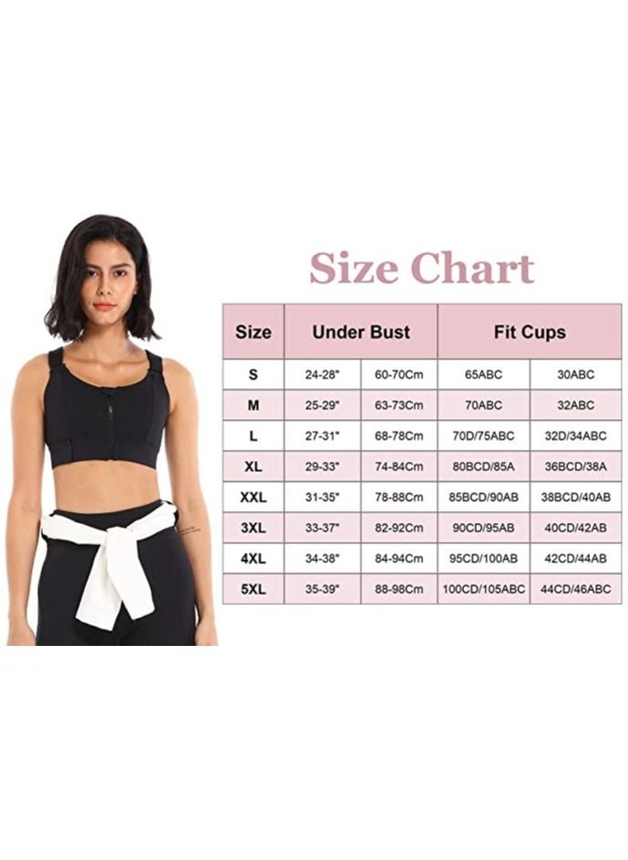 Generic - Women High Impact Sports Bra Zipper Front Closure Sports Bra Adjustable Straps Workout Bras Fitness Bra(Medium, Black) - Image 1