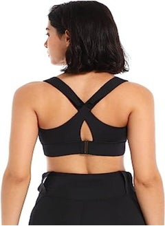 Generic Women High Impact Sports Bra Zipper Front Closure Sports Bra Adjustable Straps Workout Bras Fitness Bra(Medium, Black)  - Image 3