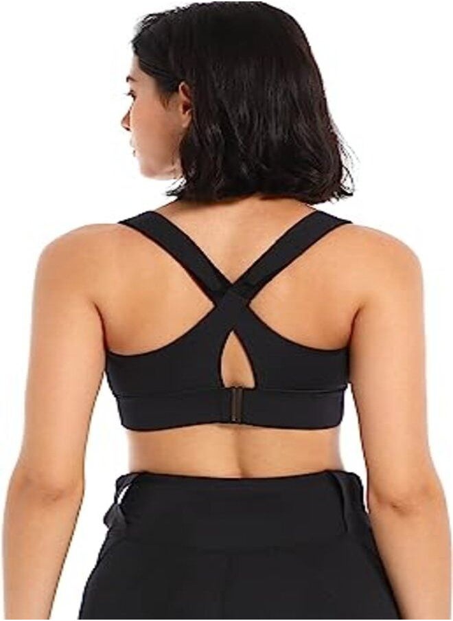 Generic - Women High Impact Sports Bra Zipper Front Closure Sports Bra Adjustable Straps Workout Bras Fitness Bra(Medium, Black) - Image 1
